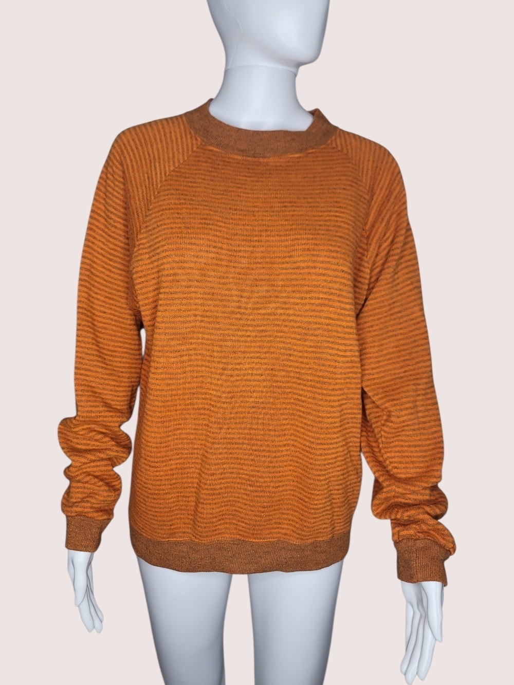 Vintage 1970 Classic Crewneck Sweater Creslan Rayon - Striped Burnt Orange XL